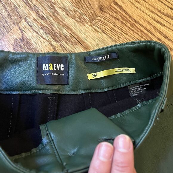 The Colette Faux-Leather Crop Wide-Leg Pants by Maeve Sz25P Forest Green Anthro - Picture 6 of 15